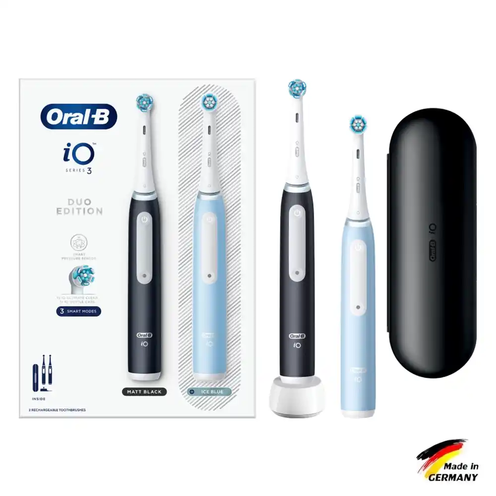 oral b -io3 duo (15) مسواک برقی اورال بی مدل (matt black&ice blue) IO series3 duo - Image 1